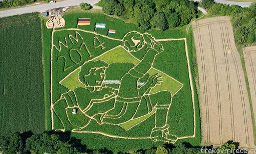 , уметничко дело во  природа, фудбалер мешавина на коноп, пченка, репка, сончоглед и див слез близу Утинг, Германија 